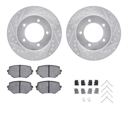 Dynamic Friction Co 7512-01008, Rotors-Drilled and Slotted-Silver w/ 5000 Advanced Brake Pads incl. Hardware, Zinc Coat 7512-01008
